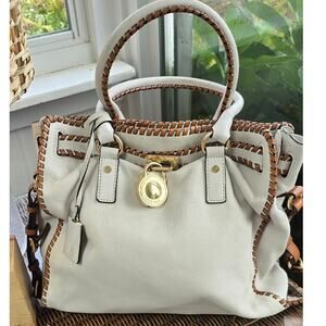 Large Cream and Brown  Michael Kors  Whipped Hamilton Bag